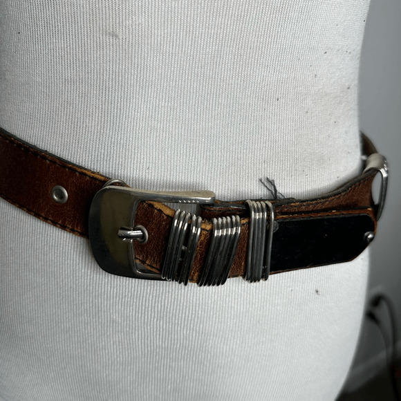 vtg SEVEN ROADS STATES Iowa Concho biker belt brown leather western mens 32 - Picture 4 of 9